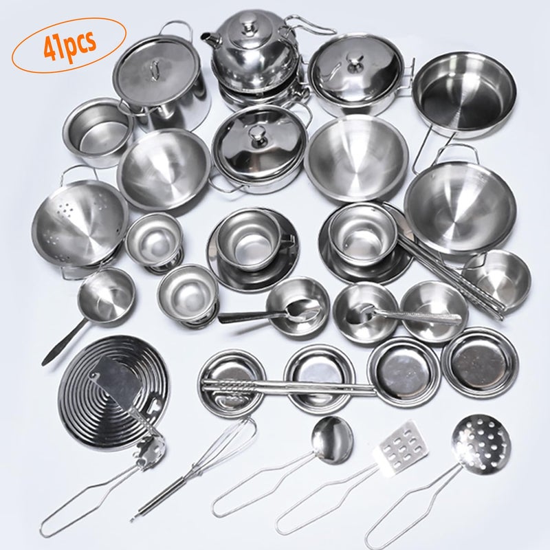 KEJIH Mini Size Kids Kitchen Pretend Play Toys Accessories with Stainless Steel Cookware Pots and Pans Set,Classic Kitchen Accessories Cooking Utensils Set Tiny Role Play Cooking Play Toy for Kids Toddlers - Image 2